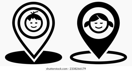Boy icon. Gir icon.Geotag the child. Tracking children. Vector graphics.
