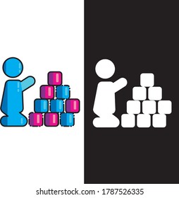 
boy icon playing with cubes