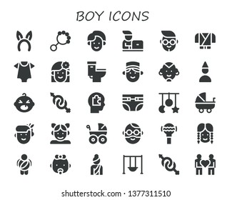boy icon set. 30 filled boy icons.  Simple modern icons about  - Headband, Rattle, Man, Student, Boy, Ninja, Baby clothes, Woman, Toilet, Concierge, Birthday Baby, Gender