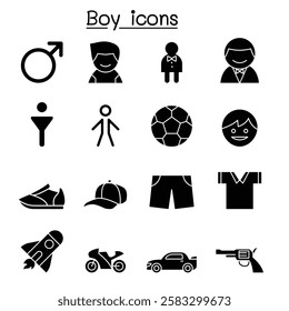 Boy icon set in glyph style