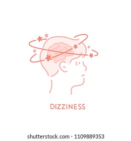 Boy Icon Showing Dizzy Symptoms. Hand Drawn Style Vector Doodle Design Illustrations.