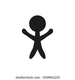 Boy icon. Small happy little kid black silhouette with hands up.