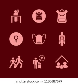 boy icon. boy vector icons set female gender symbol, school book bag, pedestrian people and bellhop