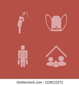 boy icon. boy vector icons set family home, bellhop, man has shower and school book bag