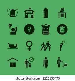boy icon. boy vector icons set man has shower, pedestrian people, ask pupil and tourist flying