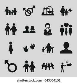 Boy icons set. set of 16 boy filled icons such as baby toy, baby hands, woman, man, man and woman, casino boy, family, male and female, couple