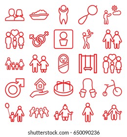 Boy icons set. set of 25 boy outline icons such as man wc, beanbag, baby food, child bicycle, baby bath, child playground carousel, man and woman, family, male and female, man