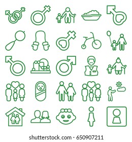 Boy icons set. set of 25 boy outline icons such as woman wc, baby girl, beanbag, baby food, child bicycle, woman, casino boy, family, male, male and female, female, man