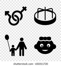 Boy icons set. set of 4 boy filled icons such as baby girl, child playground carousel, male and female