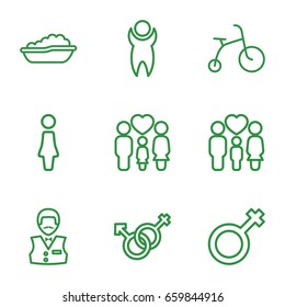 Boy icons set. set of 9 boy outline icons such as child bicycle, baby bath, woman, casino boy, family, male, male and female