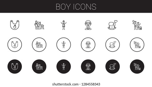 boy icons set. Collection of boy with bib, father and son, woman, girl, family. Editable and scalable boy icons.