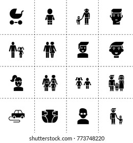 Boy icons. vector collection filled boy icons. includes symbols such as man, pram, family, grandfather and grandson, diaper, couple. use for web, mobile and ui design.