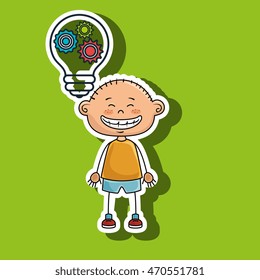 boy idea gears icon vector illustration graphic