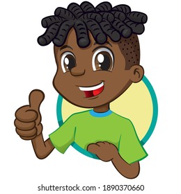 Boy illustration african descent, signaling ok, ok, right. Ideal for institutional and promotional materials