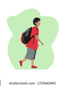 Boy illustration graphic flat Design with bag.