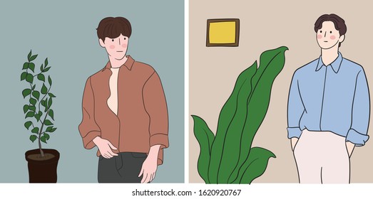 Boy illustration with hand drawn style. Boy fashion model gesture vector design 