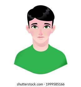 Boy illustration. Vector. Young child. Character for advertising and design. Bright image with big eyes. Profile avatar.
