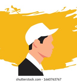 Boy illustration with white hat and yellow background