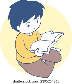 Boy Immersed in Knowledge Vector Art. Ideal for educational materials, book-related designs, and promoting a love for literature.