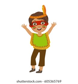 Boy In Indian Costume, Part Of Kids At The Birthday Party Set Of Cute Cartoon Characters With Celebration Attributes