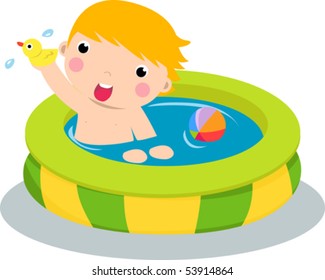 Boy in inflatable pool