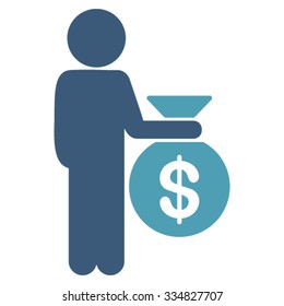 Boy Investor vector icon. Style is bicolor flat symbol, cyan and blue colors, rounded angles, white background.