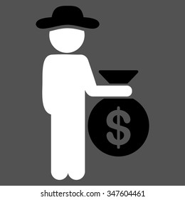 Boy Investor vector icon. Style is bicolor flat symbol, black and white colors, rounded angles, gray background.