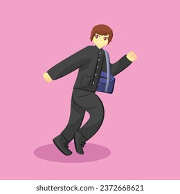 Boy in Japanese School Uniform or Formal Attire Running