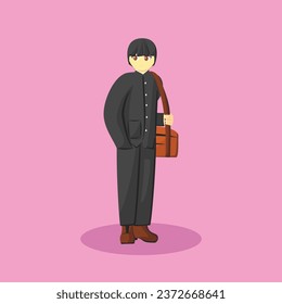 Boy in Japanese School Uniform or Formal Attire Standing