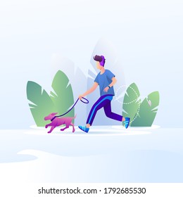 Boy jogging with dog in nature