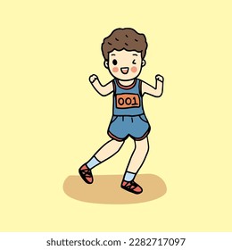 Boy jogging, flat design style vector illustration
