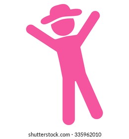Boy Joy vector icon. Style is flat symbol, pink color, rounded angles, white background.