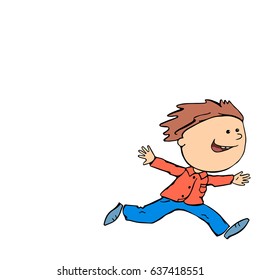 Boy joyfully escapes from school on vacation.