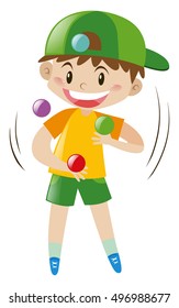 Boy Juggling Four Balls Illustration