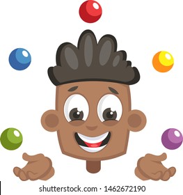 Boy juggling, illustration, vector on white background.