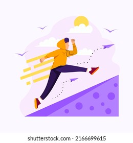 Salto de niño en el aire, estilo de diseño plano, Aislado sobre fondo blanco, adecuado para necesidades de diseño de afiches, presentaciones y medios sociales
