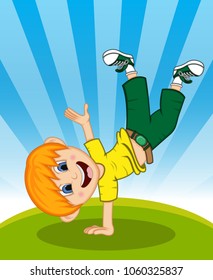 Boy Jump - Dancing with background Cartoon vector illustration
