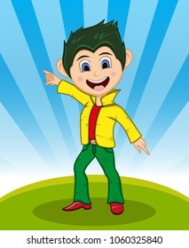 Boy Jump - Dancing with background Cartoon vector illustration
