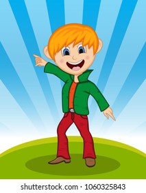 Boy Jump - Dancing with background Cartoon vector illustration