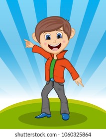 Boy Jump - Dancing with background Cartoon vector illustration