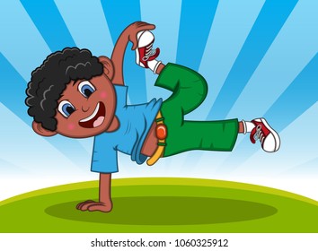 Boy Jump - Dancing with background Cartoon vector illustration