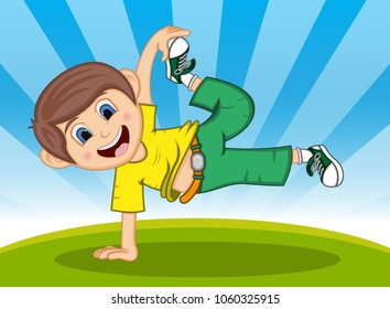 Boy Jump Dancing Background Cartoon Vector Stock Vector (Royalty Free ...