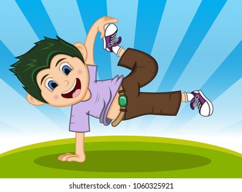 Boy Jump - Dancing with background Cartoon vector illustration