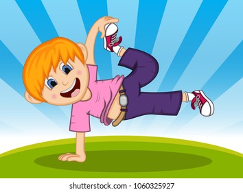 Boy Jump - Dancing with background Cartoon vector illustration