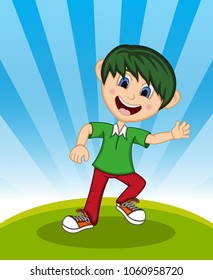 Boy Jump - Dancing with background Cartoon vector illustration