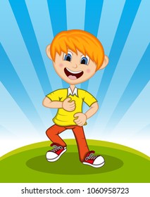 Boy Jump - Dancing with background Cartoon vector illustration