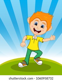Boy Jump - Dancing with background Cartoon vector illustration