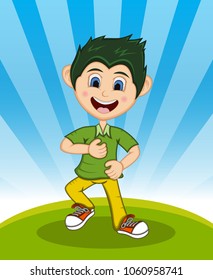 Boy Jump - Dancing with background Cartoon vector illustration