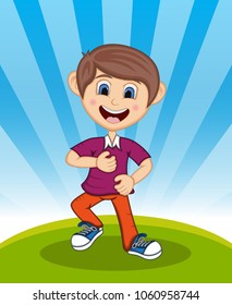 Boy Jump - Dancing with background Cartoon vector illustration