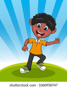 Boy Jump - Dancing with background Cartoon vector illustration